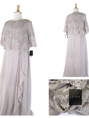 Le Bos Plus Size Beige Champagne Lace Formal Gown and Jacket Dress Set 18 $134